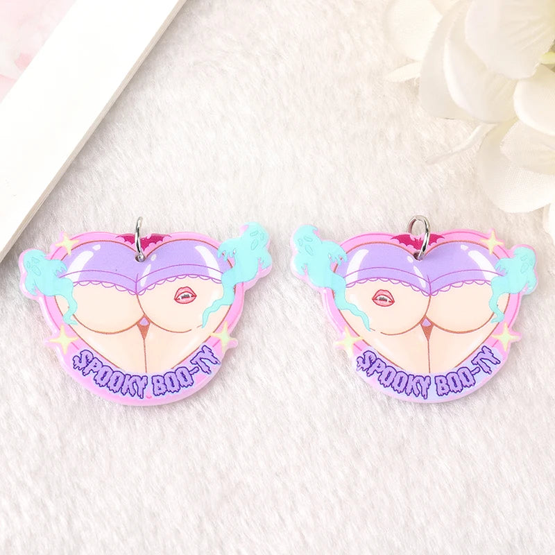 6pcs Halloween Pastel Goth Ghoul Boss Charms Acrylic Spooky Booty Pendant Colorful Jewlery Findings For Earring Necklace Diy