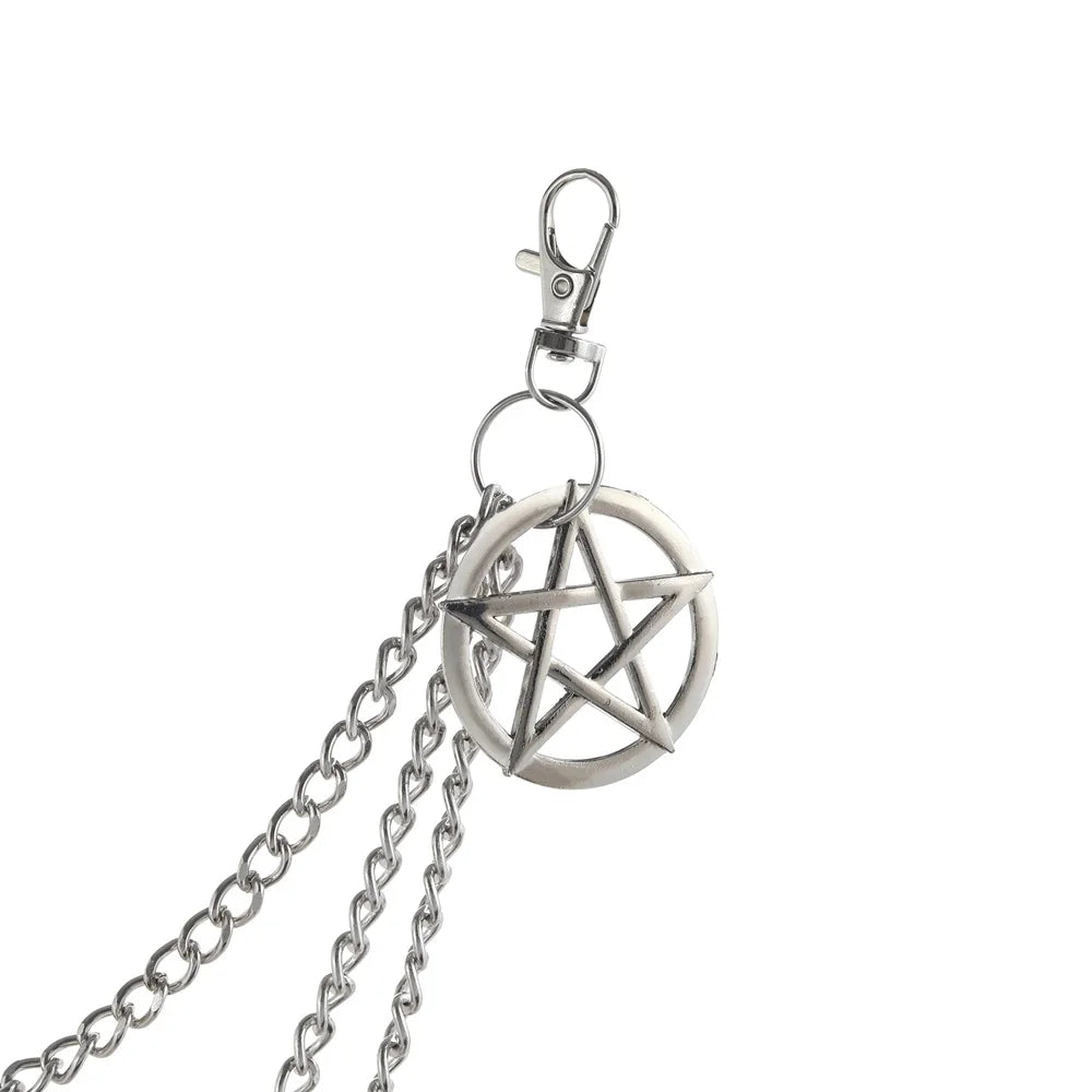 Punk Pants Chain Pentagram Keychains for Men Women Jean Trouser Biker Chains Harajuku Goth Jewelry Gothic Rock Emo Accessories
