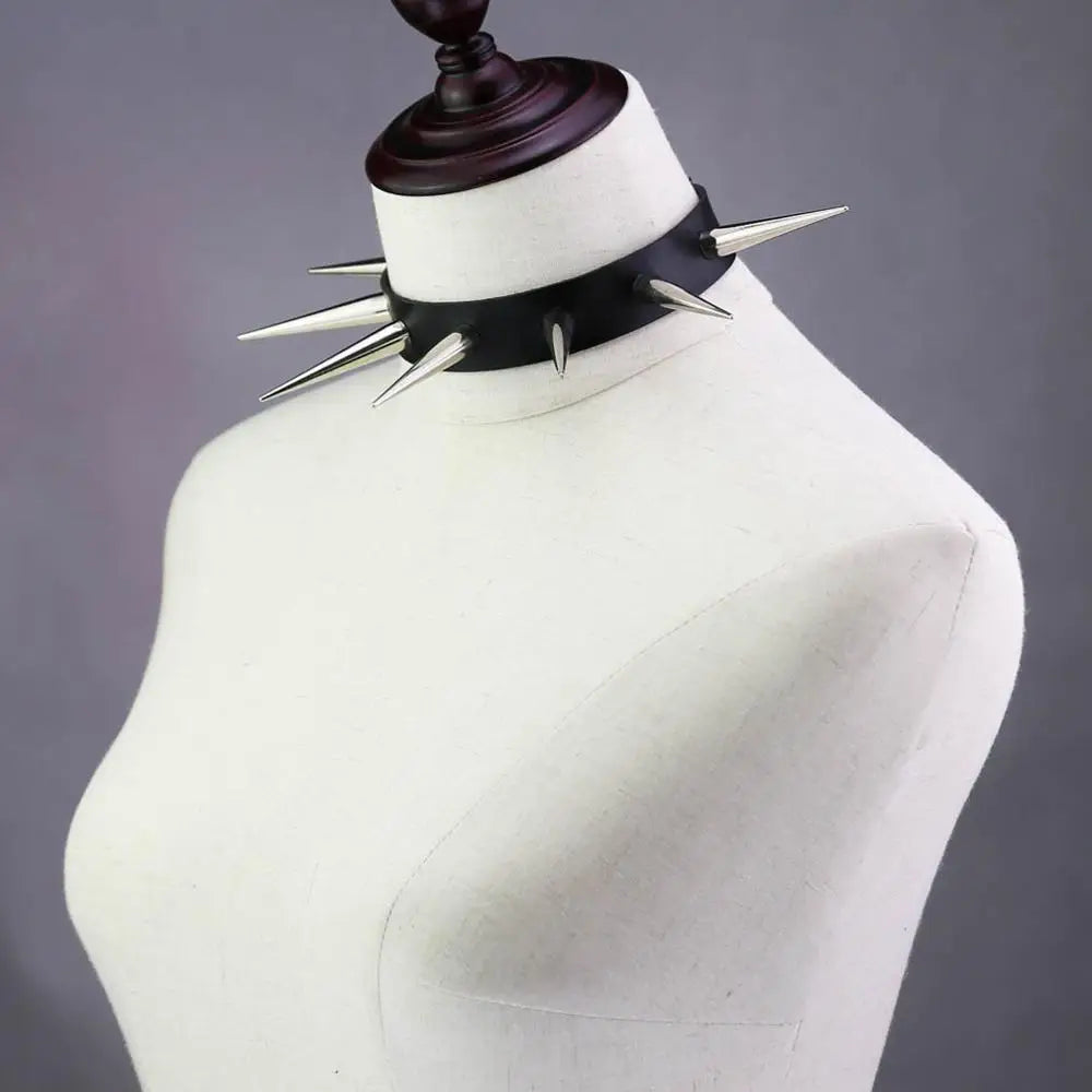 Big Long Spiked Choker Punk Collar Women Men Rivets Studded Chocker Chunky Necklace Goth Jewelry Metal Gothic Emo Accessories