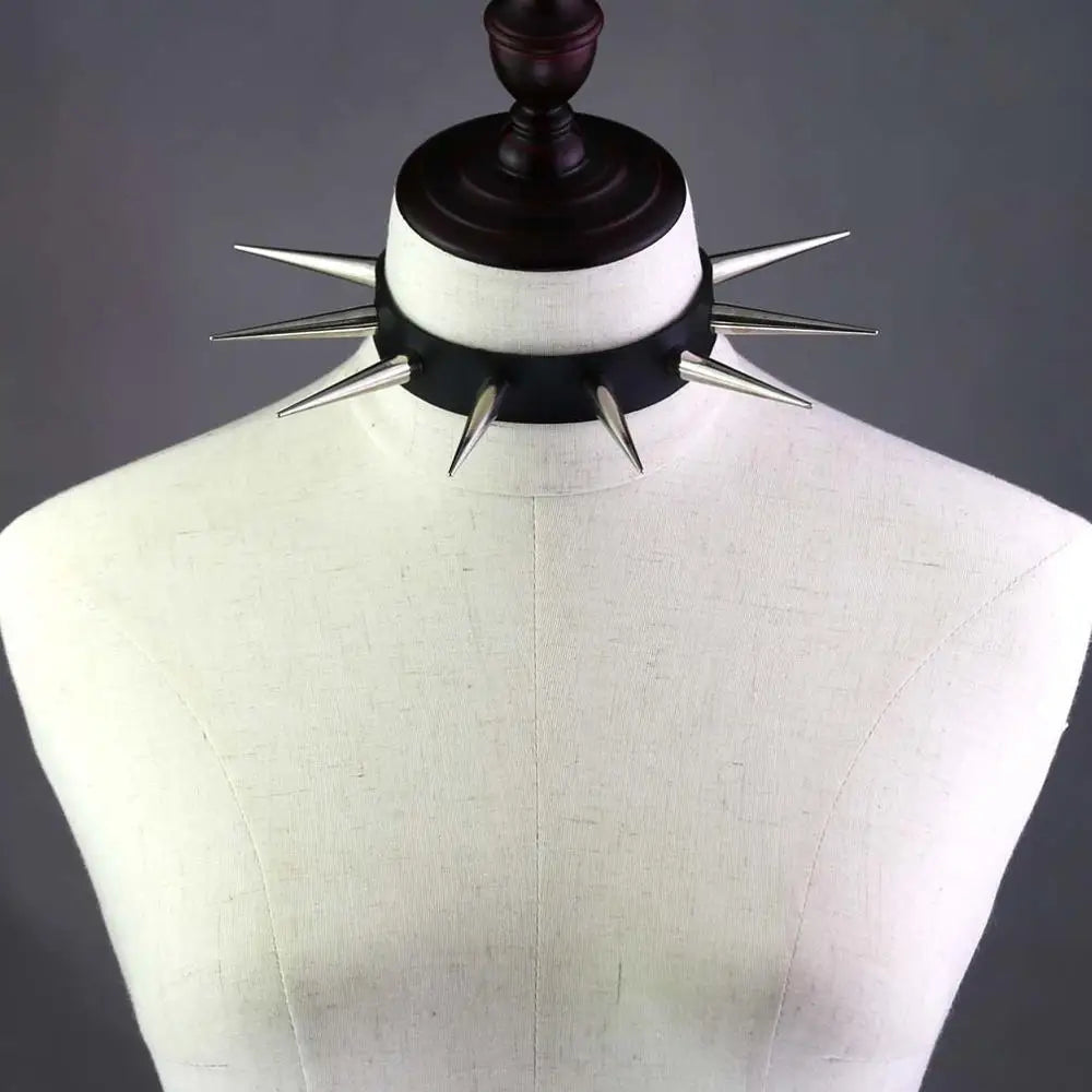 Big Long Spiked Choker Punk Collar Women Men Rivets Studded Chocker Chunky Necklace Goth Jewelry Metal Gothic Emo Accessories