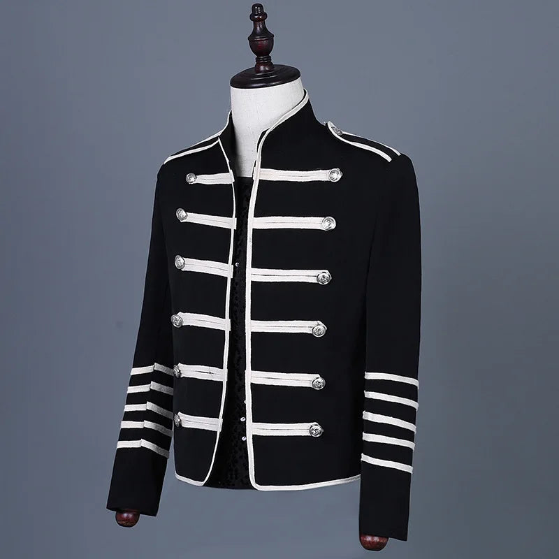 Men's Steampunk Military Drummer Emo Punk Gothic Parade Jacket Double Breasted Stand Collar Party Singer Show Prom Costume Homme
