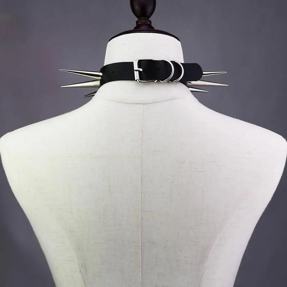 Big Long Spiked Choker Punk Collar Women Men Rivets Studded Chocker Chunky Necklace Goth Jewelry Metal Gothic Emo Accessories