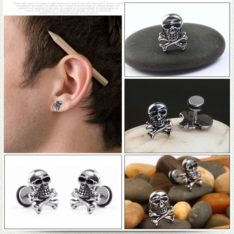 Skull Head Ear Piercing Studs Earrings Titanium Steel Ear Ghost Studs Personality jewelry gift
