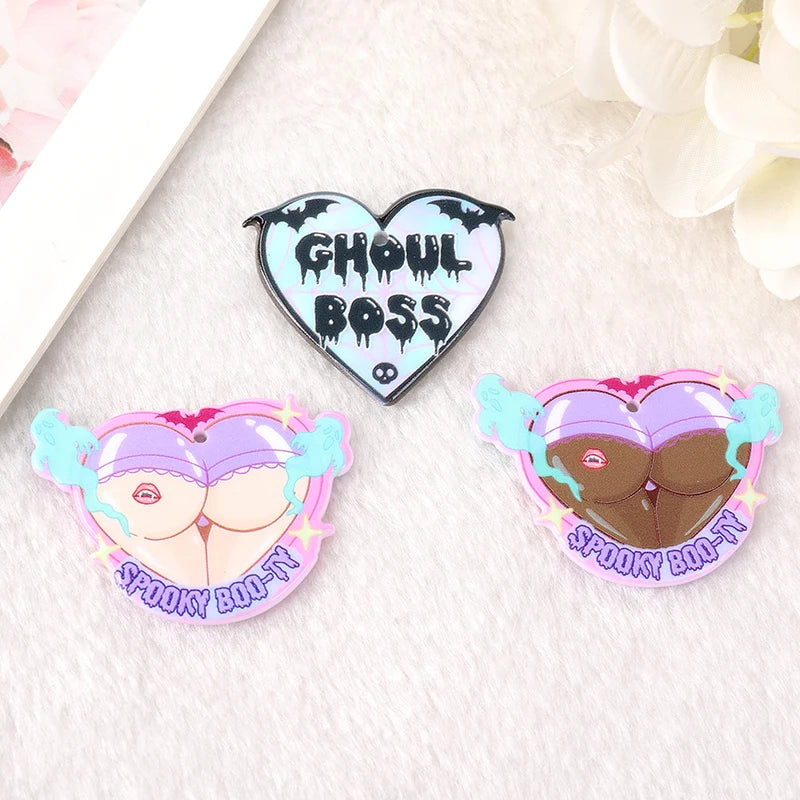 6pcs Halloween Pastel Goth Ghoul Boss Charms Acrylic Spooky Booty Pendant Colorful Jewlery Findings For Earring Necklace Diy