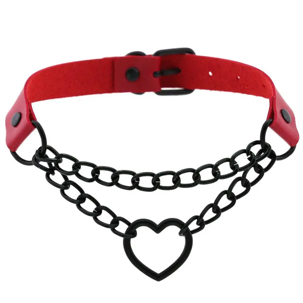 KMVEXO Gothic Harajaku Black Heart Chain Leather Choker Collar Punk Necklaces for Women Girls Buckle Chocker Emo Witch Jewelry