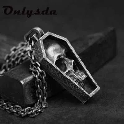 Dropshipping Punk Rock Stainless Steel skull coffin Pendant Necklace With Chain For Man Party/Halloween Man Gift