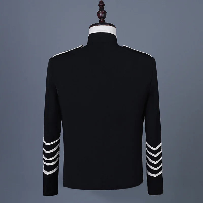 Men's Steampunk Military Drummer Emo Punk Gothic Parade Jacket Double Breasted Stand Collar Party Singer Show Prom Costume Homme