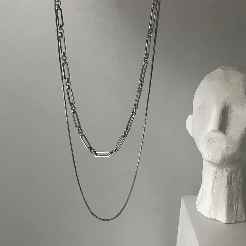 2023 Stainless stee Double layer Chain Necklace Simple Minimalist Punk Necklace for Women Men Goth Grunge Emo Y2K Jewelry