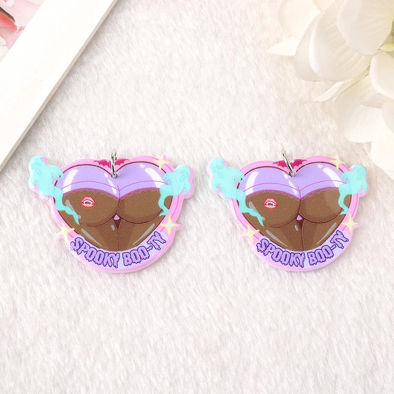 6pcs Halloween Pastel Goth Ghoul Boss Charms Acrylic Spooky Booty Pendant Colorful Jewlery Findings For Earring Necklace Diy