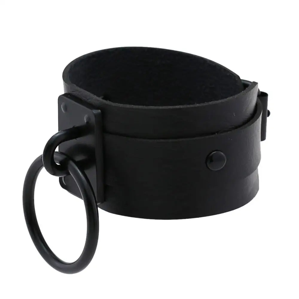 Black Leather Wristband wide cuff bracelets women men Bracelet goth jewelry gothic emo armbands cosplay accessories