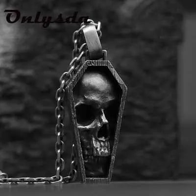 Dropshipping Punk Rock Stainless Steel skull coffin Pendant Necklace With Chain For Man Party/Halloween Man Gift