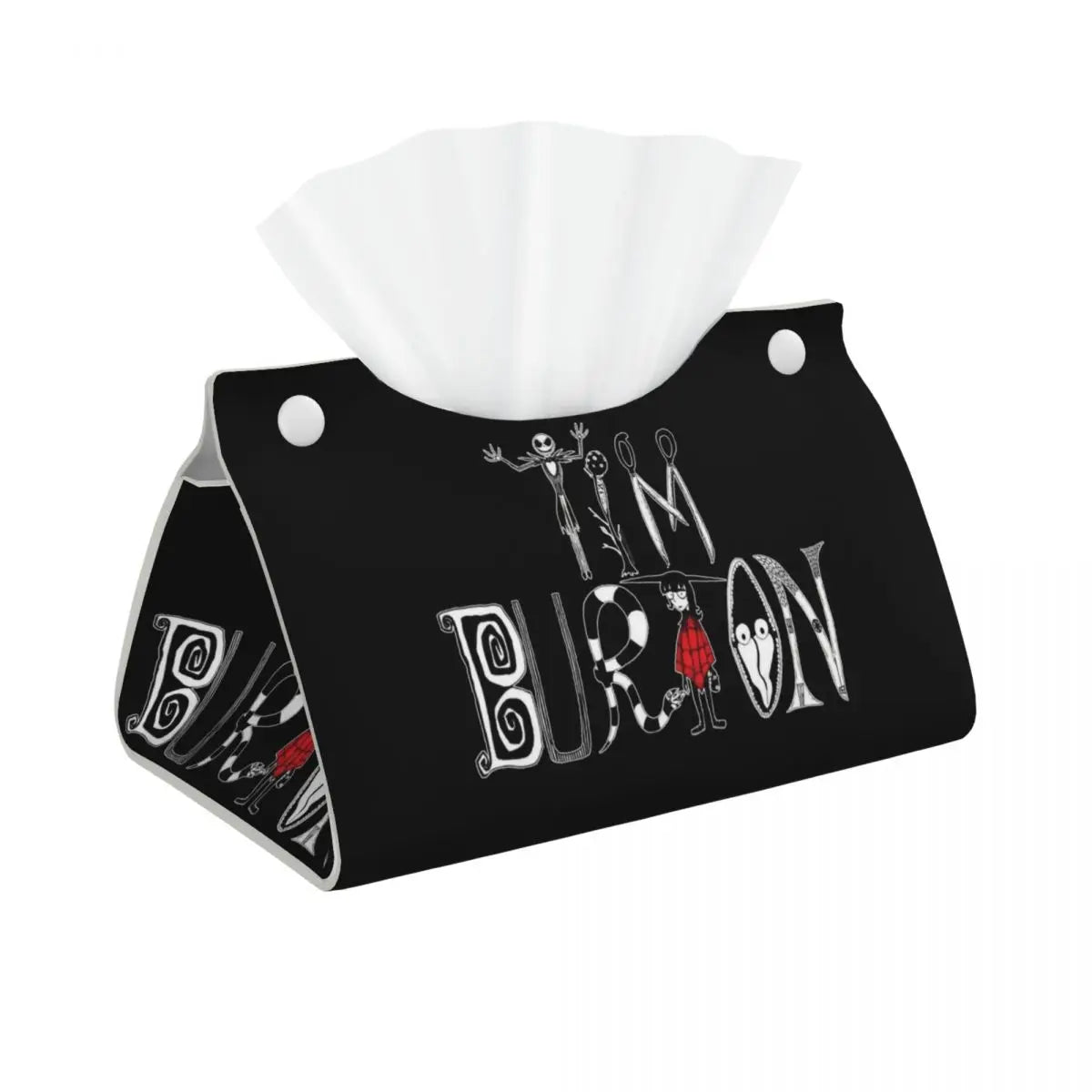 Custom Horror Movie Beetlejuices Tissue Box Holder Rectangular Tim Burton Style PU Leather Facial Tissue Box Cover for Bathroom