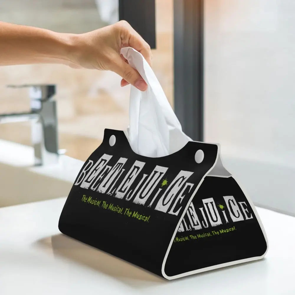 Custom Horror Movie Beetlejuices Tissue Box Holder Rectangular Tim Burton Style PU Leather Facial Tissue Box Cover for Bathroom