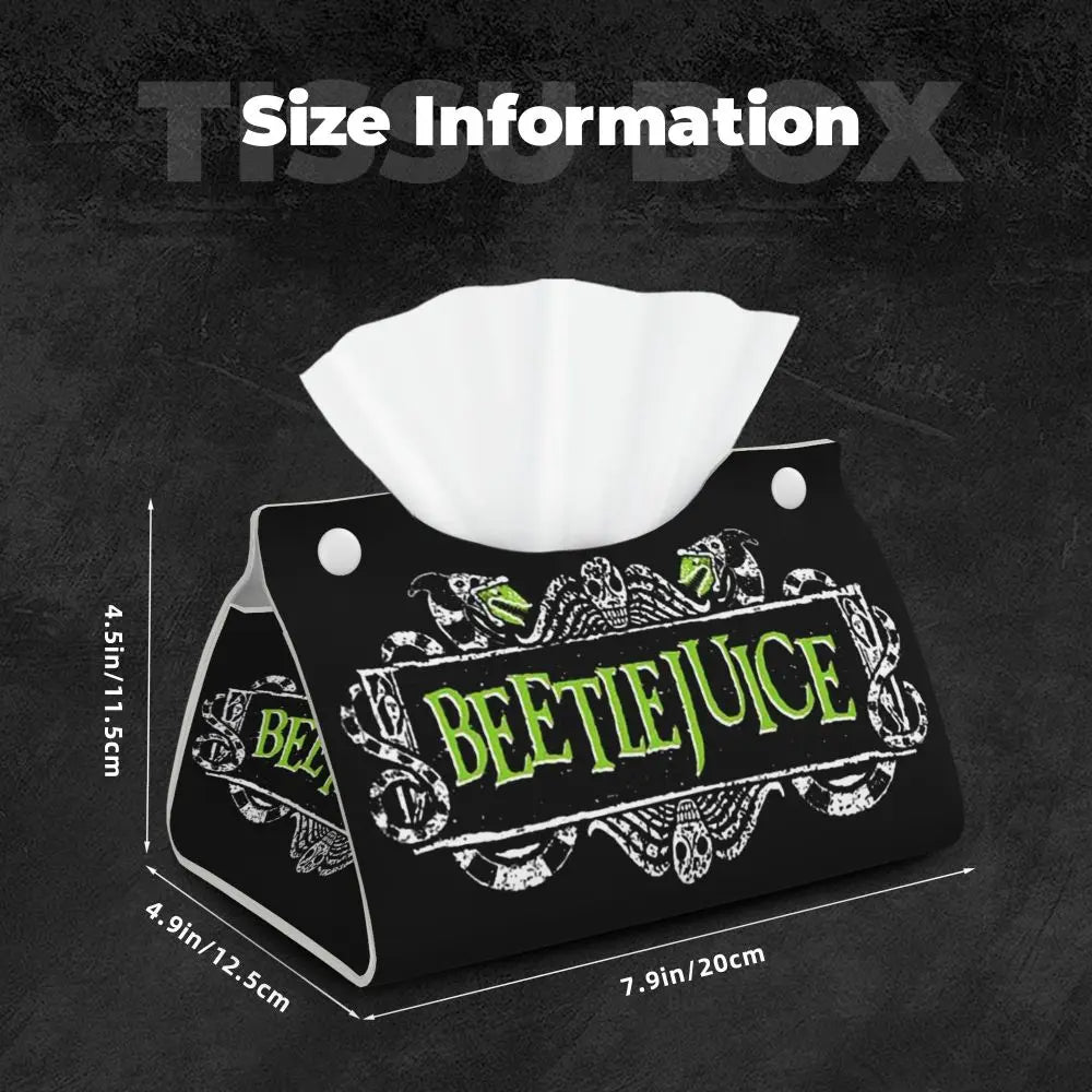 Custom Horror Movie Beetlejuices Tissue Box Holder Rectangular Tim Burton Style PU Leather Facial Tissue Box Cover for Bathroom