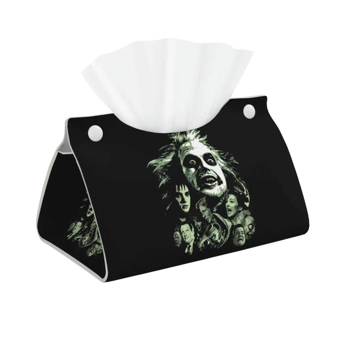 Custom Horror Movie Beetlejuices Tissue Box Holder Rectangular Tim Burton Style PU Leather Facial Tissue Box Cover for Bathroom