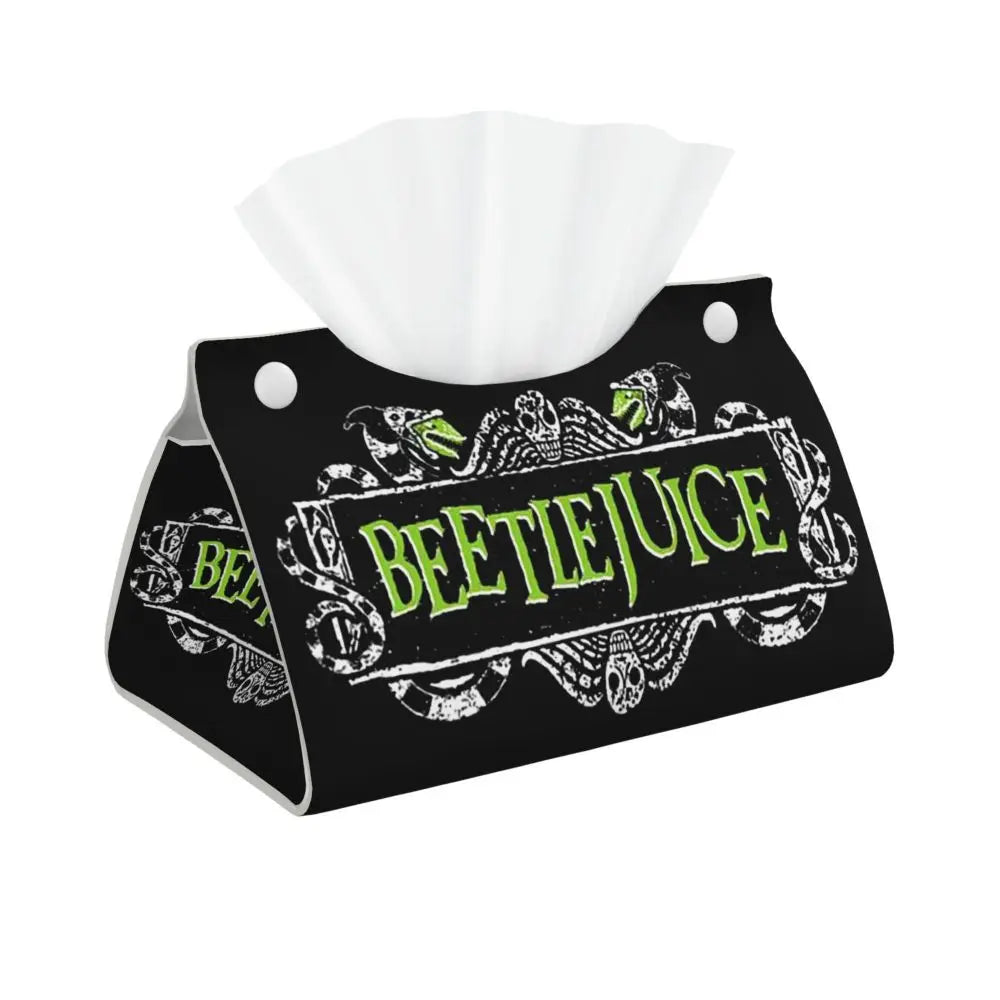 Custom Horror Movie Beetlejuices Tissue Box Holder Rectangular Tim Burton Style PU Leather Facial Tissue Box Cover for Bathroom