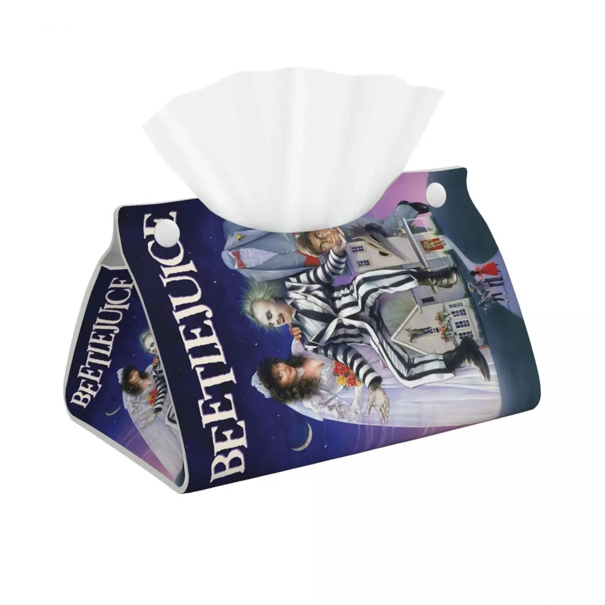 Custom Horror Movie Beetlejuices Tissue Box Holder Rectangular Tim Burton Style PU Leather Facial Tissue Box Cover for Bathroom