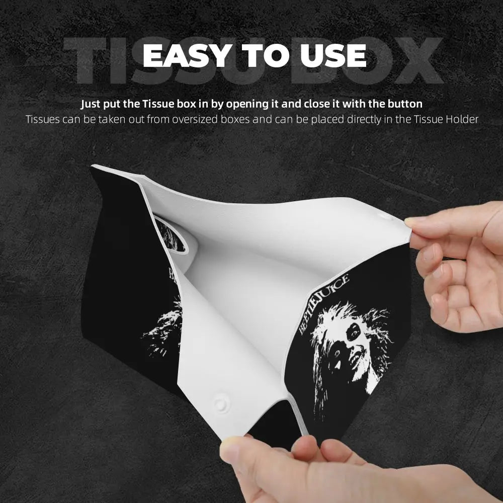 Custom Horror Movie Beetlejuices Tissue Box Holder Rectangular Tim Burton Style PU Leather Facial Tissue Box Cover for Bathroom