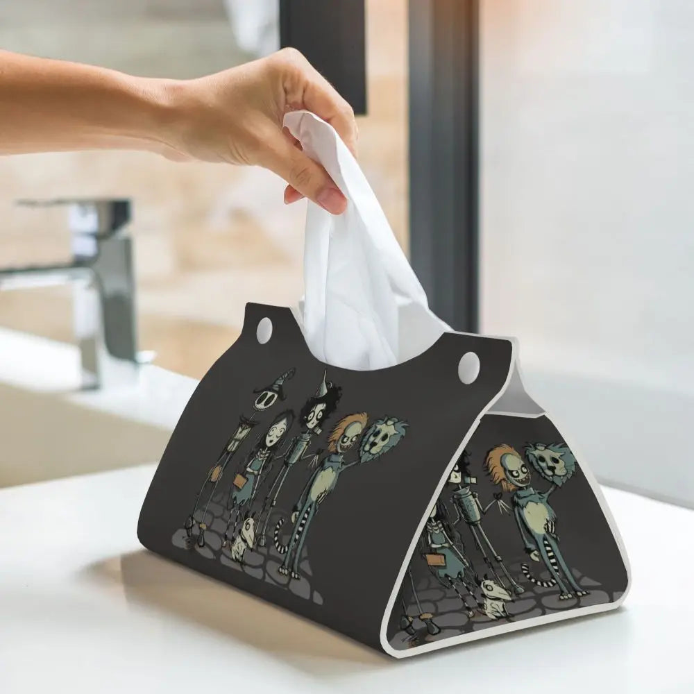 Custom Horror Movie Beetlejuices Tissue Box Holder Rectangular Tim Burton Style PU Leather Facial Tissue Box Cover for Bathroom