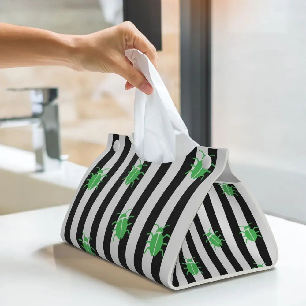 Custom Horror Movie Beetlejuices Tissue Box Holder Rectangular Tim Burton Style PU Leather Facial Tissue Box Cover for Bathroom