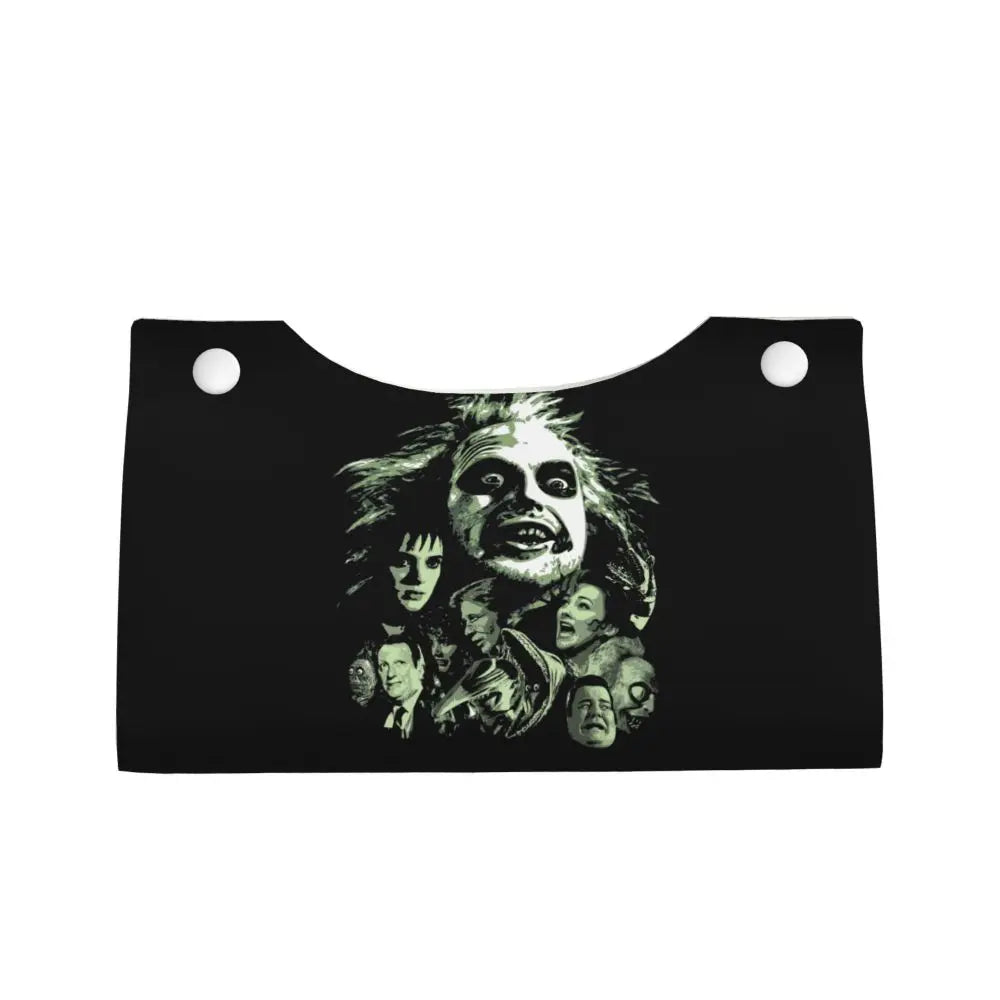 Custom Horror Movie Beetlejuices Tissue Box Holder Rectangular Tim Burton Style PU Leather Facial Tissue Box Cover for Bathroom
