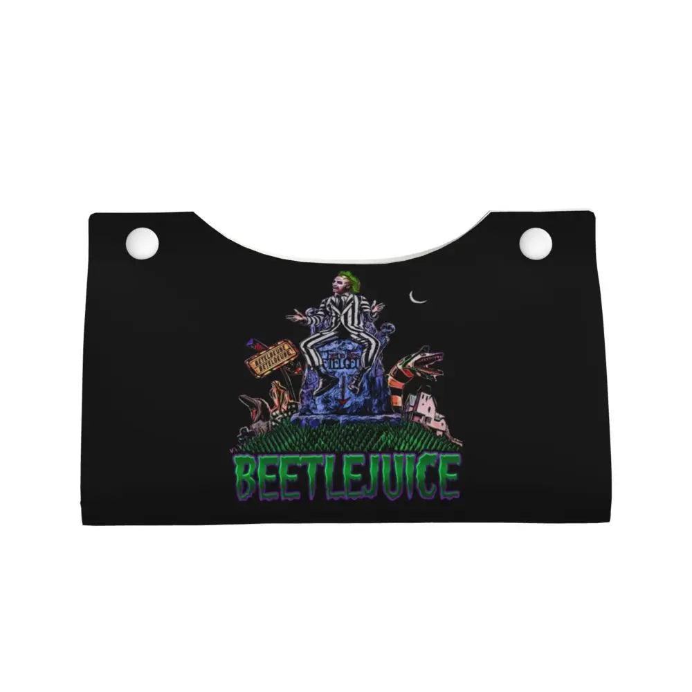 Custom Horror Movie Beetlejuices Tissue Box Holder Rectangular Tim Burton Style PU Leather Facial Tissue Box Cover for Bathroom