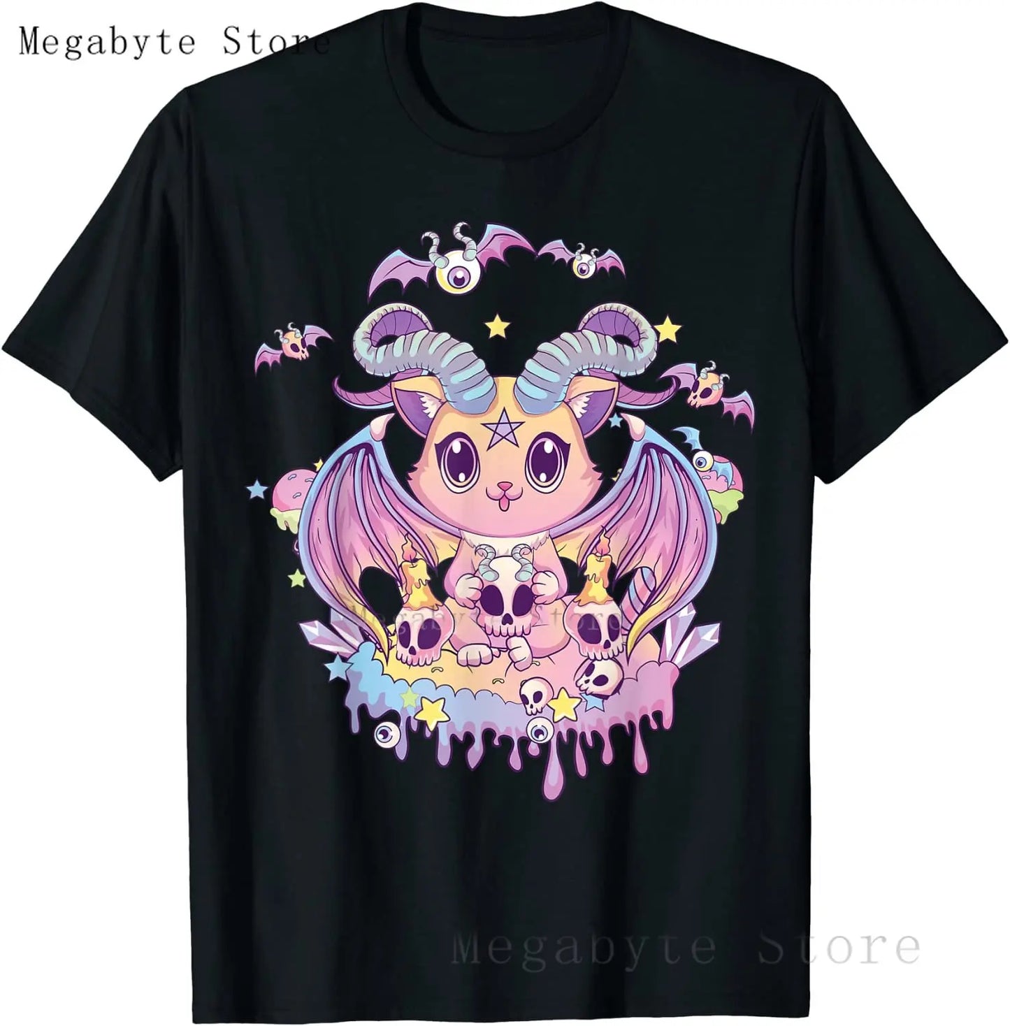 Skull and Crow Goat Retro Aesthetic Pastel Goth Art T-Shirts Women Kawaii Anime Clothes Hombre Camisetas Tops Vintage Men T Shirt