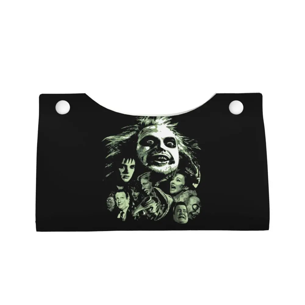 Custom Horror Movie Beetlejuices Tissue Box Holder Rectangular Tim Burton Style PU Leather Facial Tissue Box Cover for Bathroom
