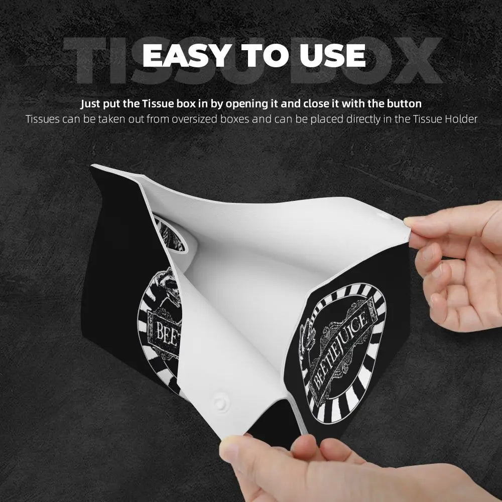 Custom Horror Movie Beetlejuices Tissue Box Holder Rectangular Tim Burton Style PU Leather Facial Tissue Box Cover for Bathroom