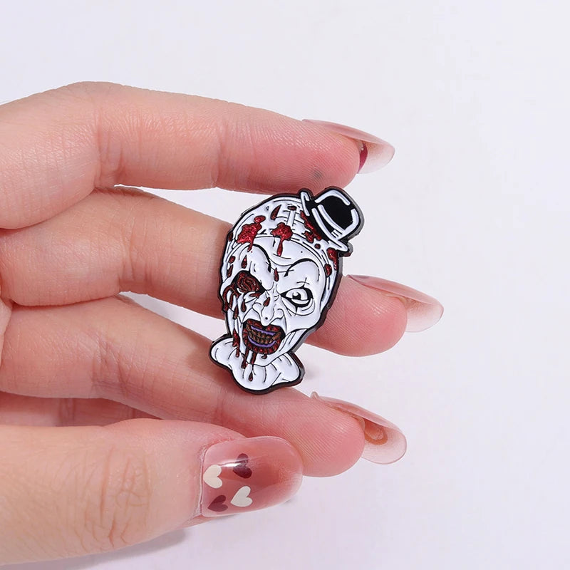 Horror Movie Character Enamel Pins Custom Anime Clown Brooches Lapel Badges Punk Gothic Halloween Jewelry Gift for Kids Friends