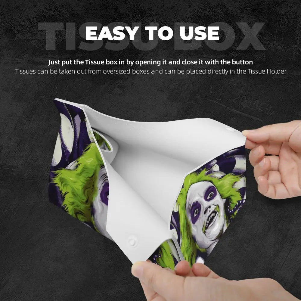 Custom Horror Movie Beetlejuices Tissue Box Holder Rectangular Tim Burton Style PU Leather Facial Tissue Box Cover for Bathroom