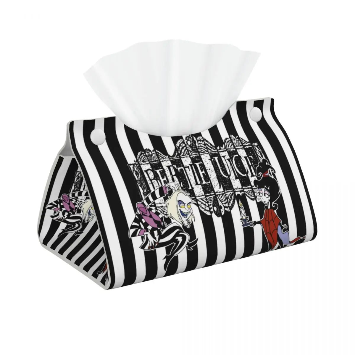 Custom Horror Movie Beetlejuices Tissue Box Holder Rectangular Tim Burton Style PU Leather Facial Tissue Box Cover for Bathroom