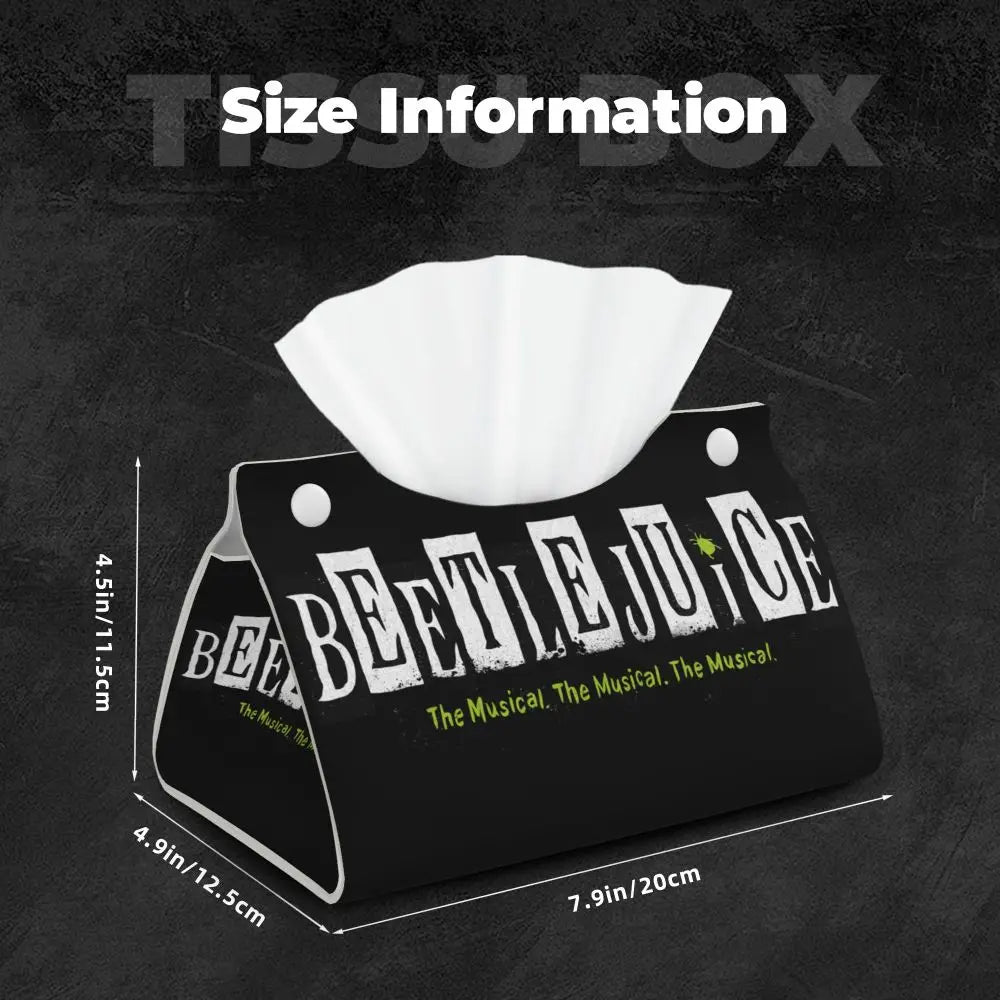 Custom Horror Movie Beetlejuices Tissue Box Holder Rectangular Tim Burton Style PU Leather Facial Tissue Box Cover for Bathroom
