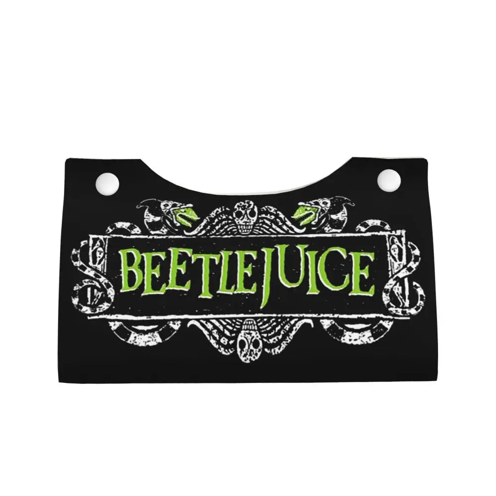 Custom Horror Movie Beetlejuices Tissue Box Holder Rectangular Tim Burton Style PU Leather Facial Tissue Box Cover for Bathroom