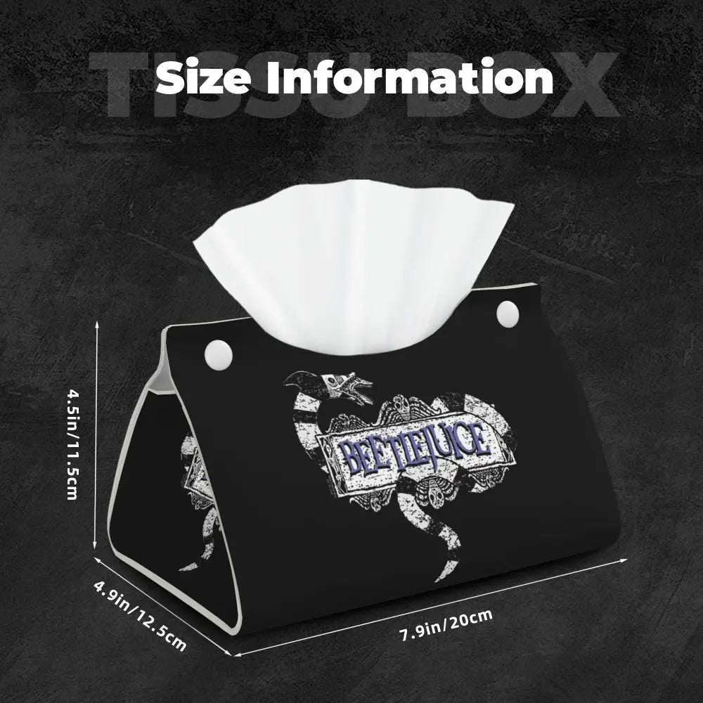 Custom Horror Movie Beetlejuices Tissue Box Holder Rectangular Tim Burton Style PU Leather Facial Tissue Box Cover for Bathroom