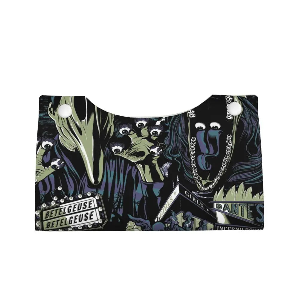 Custom Horror Movie Beetlejuices Tissue Box Holder Rectangular Tim Burton Style PU Leather Facial Tissue Box Cover for Bathroom