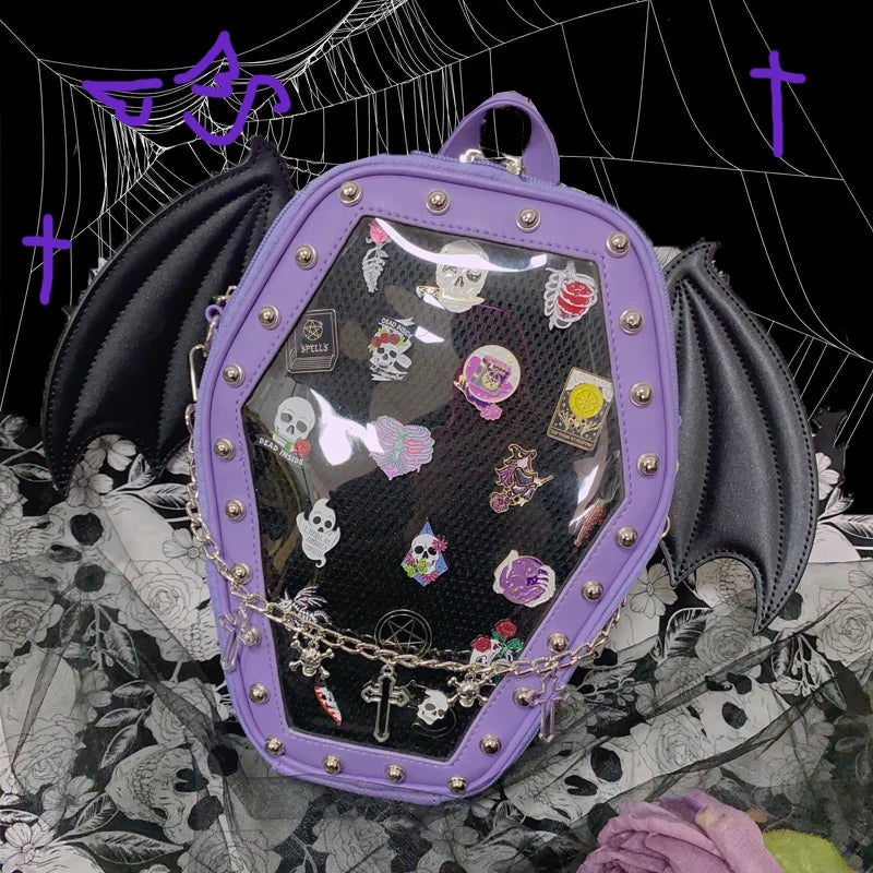 Gothic Punk Coffin Shape Ita Bag Women Clear Backpacks Dark Lolita Handbag and Shoulder Bag Girls Cosplay Designer 2 Insert