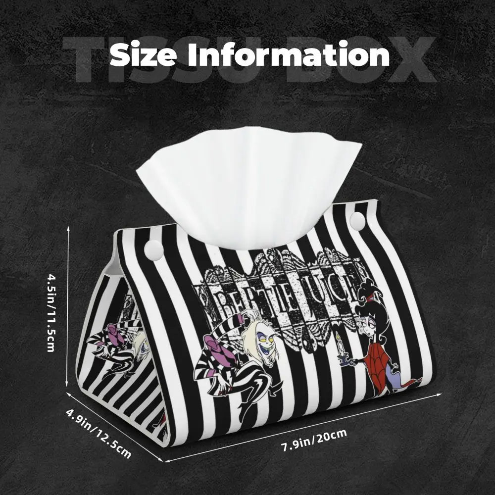 Custom Horror Movie Beetlejuices Tissue Box Holder Rectangular Tim Burton Style PU Leather Facial Tissue Box Cover for Bathroom
