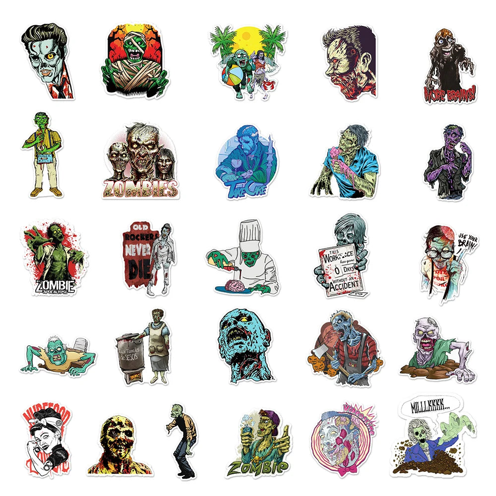 10/30/50PCS Horror Zombie Stickers Decals DIY Skateboard Motorcycle Helmet Laptop Waterproof Graffiti Cool Stickers for Kids
