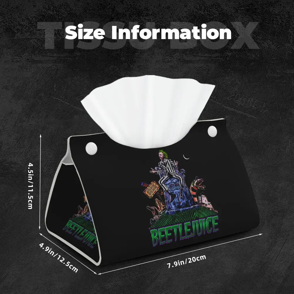 Custom Horror Movie Beetlejuices Tissue Box Holder Rectangular Tim Burton Style PU Leather Facial Tissue Box Cover for Bathroom
