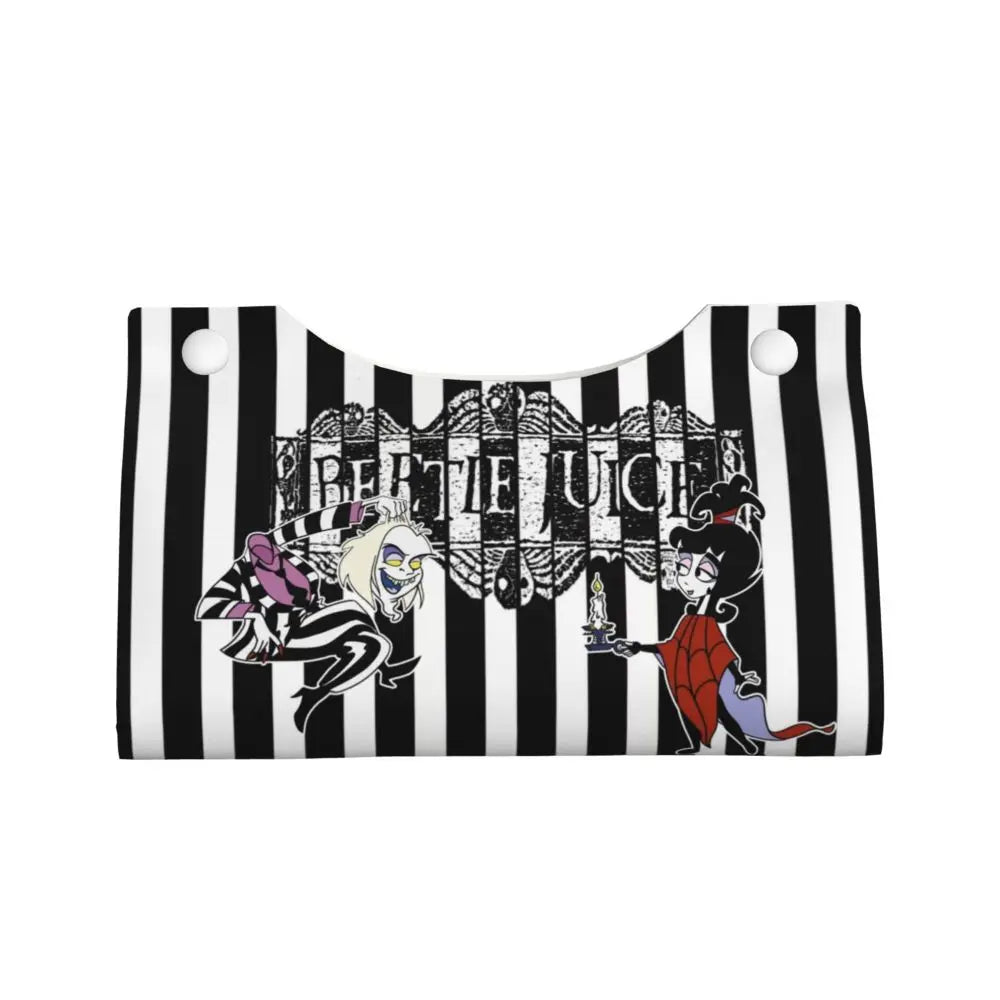 Custom Horror Movie Beetlejuices Tissue Box Holder Rectangular Tim Burton Style PU Leather Facial Tissue Box Cover for Bathroom