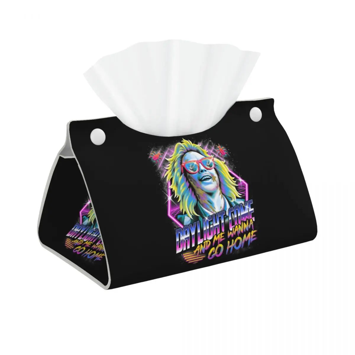 Custom Horror Movie Beetlejuices Tissue Box Holder Rectangular Tim Burton Style PU Leather Facial Tissue Box Cover for Bathroom