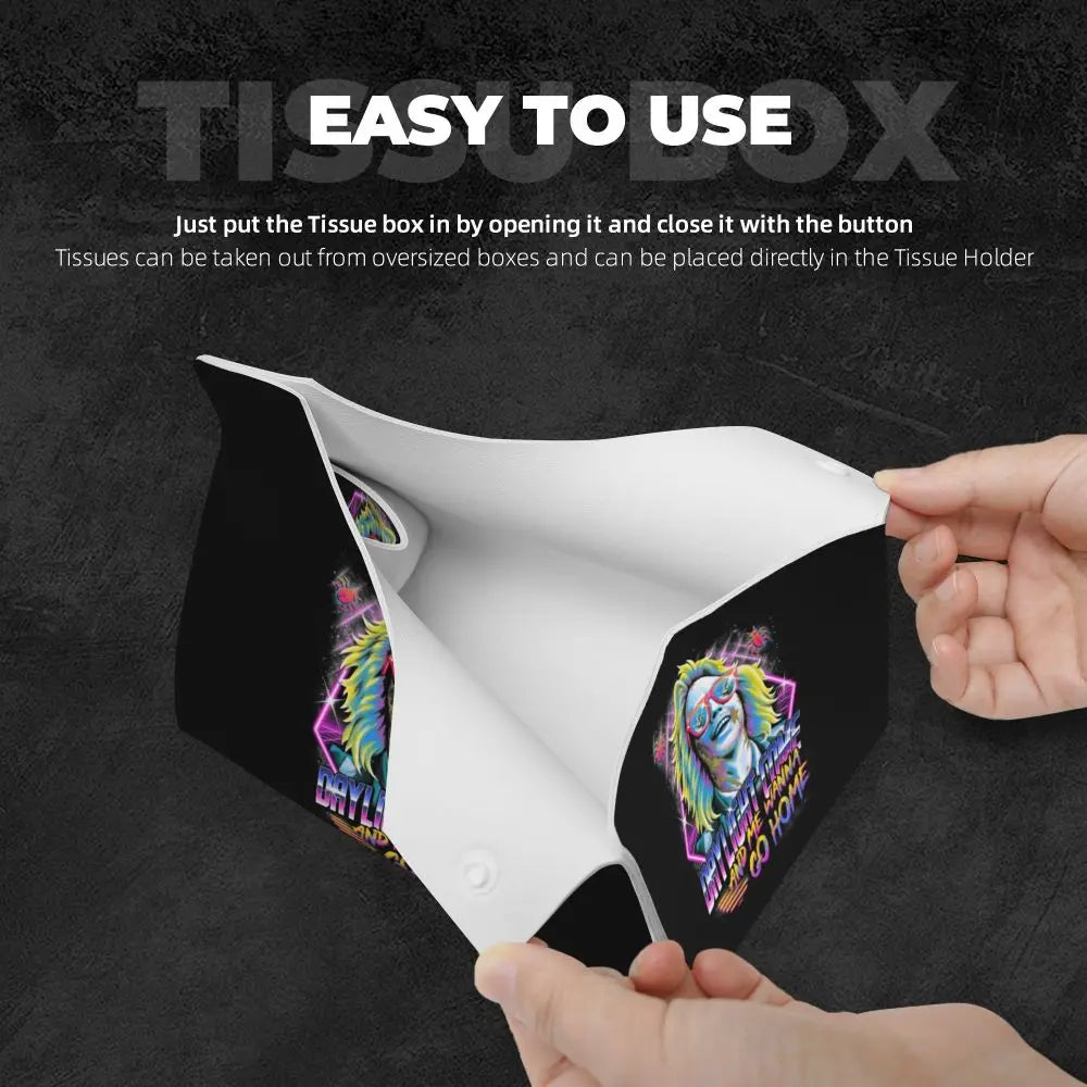 Custom Horror Movie Beetlejuices Tissue Box Holder Rectangular Tim Burton Style PU Leather Facial Tissue Box Cover for Bathroom