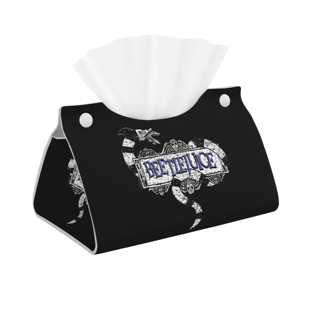 Custom Horror Movie Beetlejuices Tissue Box Holder Rectangular Tim Burton Style PU Leather Facial Tissue Box Cover for Bathroom