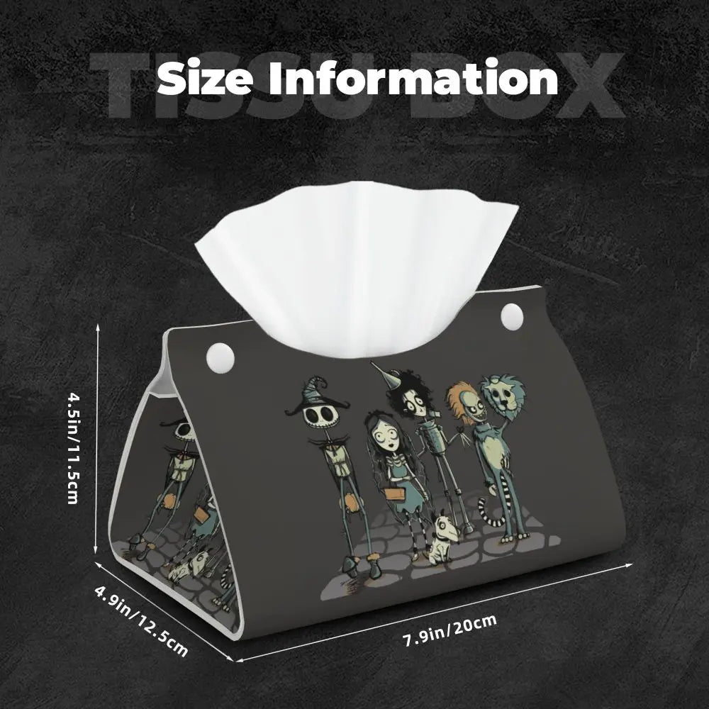 Custom Horror Movie Beetlejuices Tissue Box Holder Rectangular Tim Burton Style PU Leather Facial Tissue Box Cover for Bathroom