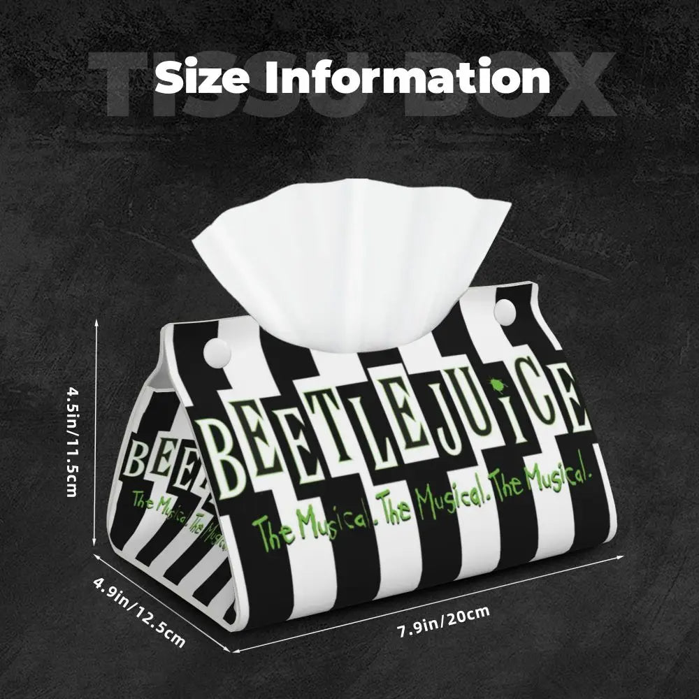 Custom Horror Movie Beetlejuices Tissue Box Holder Rectangular Tim Burton Style PU Leather Facial Tissue Box Cover for Bathroom