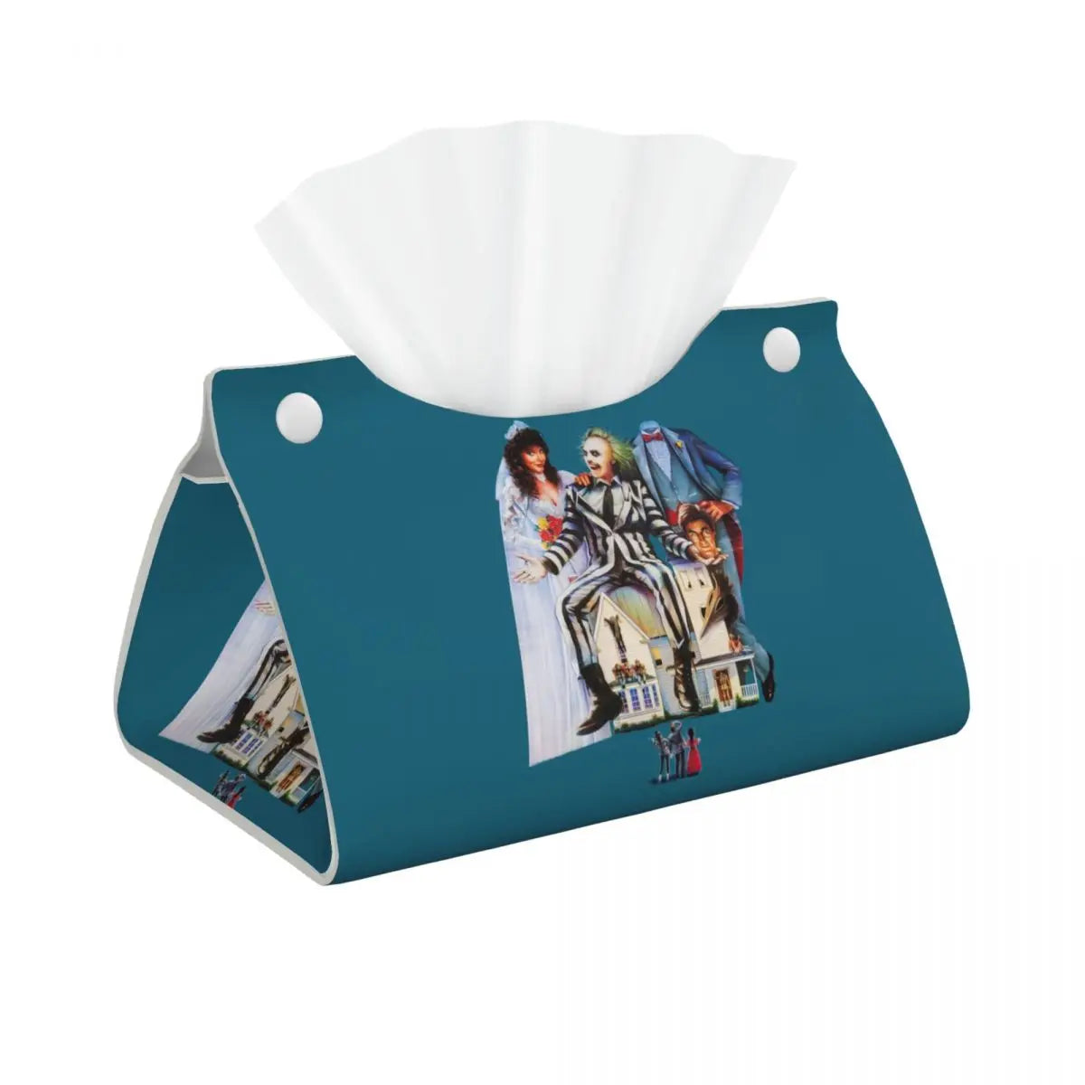Custom Horror Movie Beetlejuices Tissue Box Holder Rectangular Tim Burton Style PU Leather Facial Tissue Box Cover for Bathroom