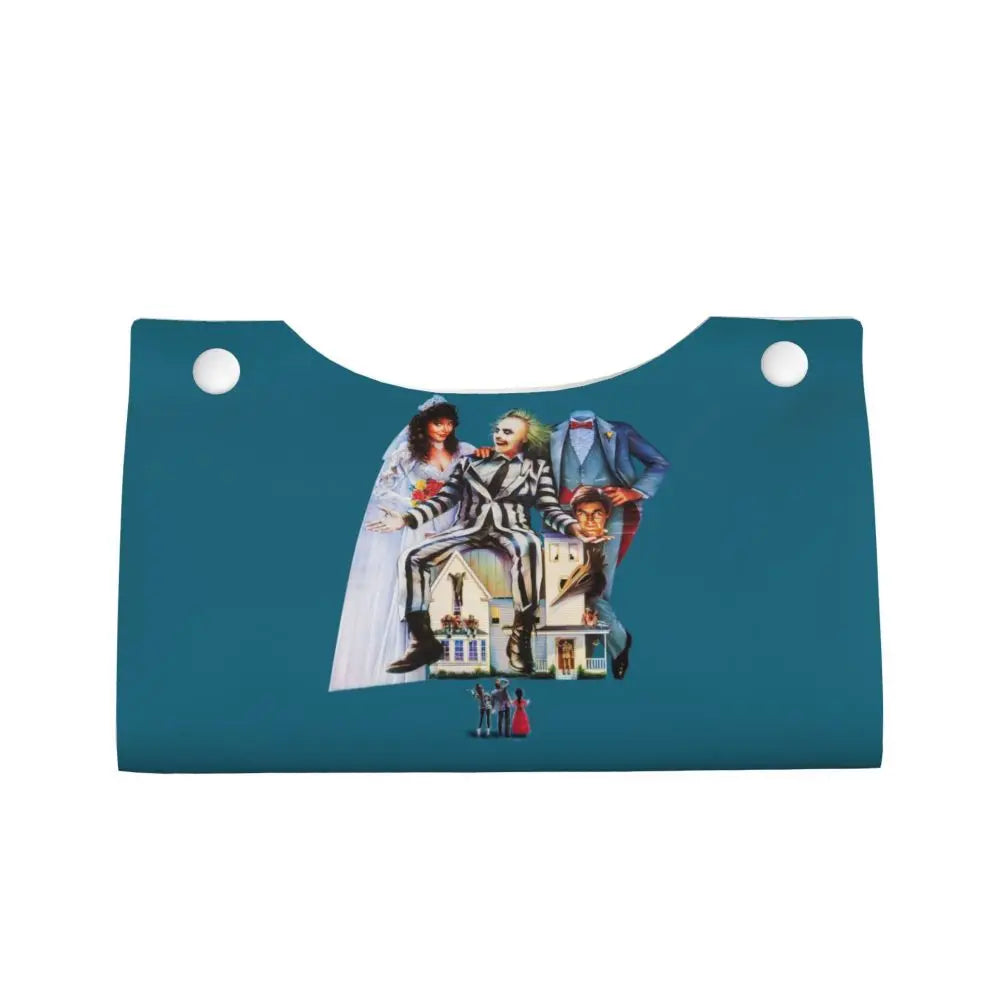 Custom Horror Movie Beetlejuices Tissue Box Holder Rectangular Tim Burton Style PU Leather Facial Tissue Box Cover for Bathroom