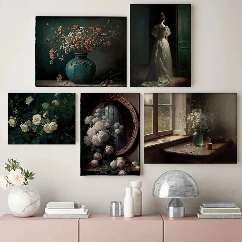 Dark Academia Art Poster Prints For Gallery Living Room Decor Gothic Skull Haunted House Ghost Bride Canvas Painting Wall Art
