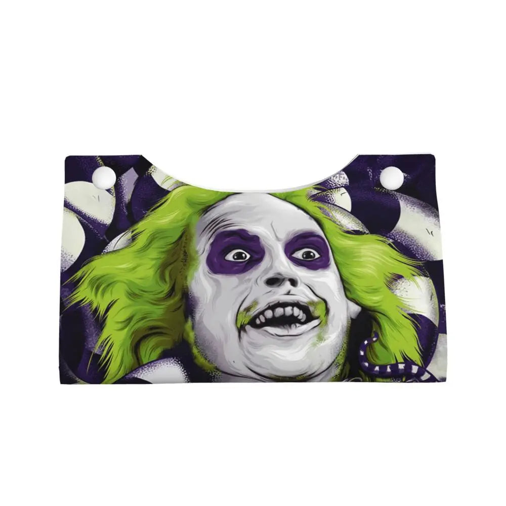 Custom Horror Movie Beetlejuices Tissue Box Holder Rectangular Tim Burton Style PU Leather Facial Tissue Box Cover for Bathroom
